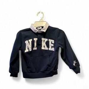 Kids Nike Navy Blue Rugby Shirt Long Sleeve Collared Pocket Pullover Size 4